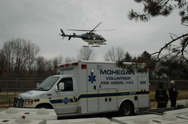 NY State Police Helicopter Landing At Toddville School